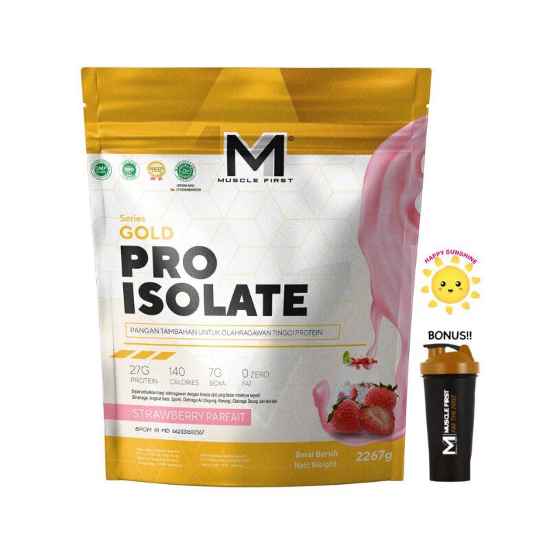 Muscle First Gold Pro Isolate Whey Protein 5LBS -M1 Strawberry Parfait FREE Shaker