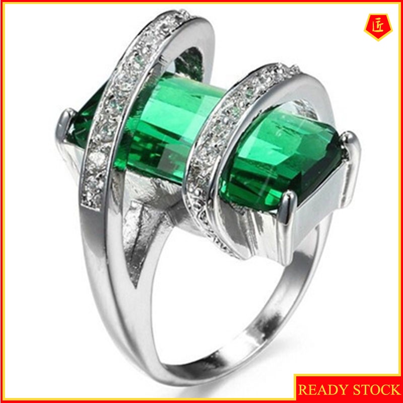 [Ready Stock]Tourmaline Diamond Ring Emerald Noble Elegant Graceful