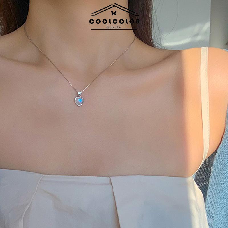 COD❤️Kalung Wanita Moonstone Cinta Liontin Manik-manik Gelang Kecil Gaya Sederhana Fashion Aksesoris Murah Jewelry