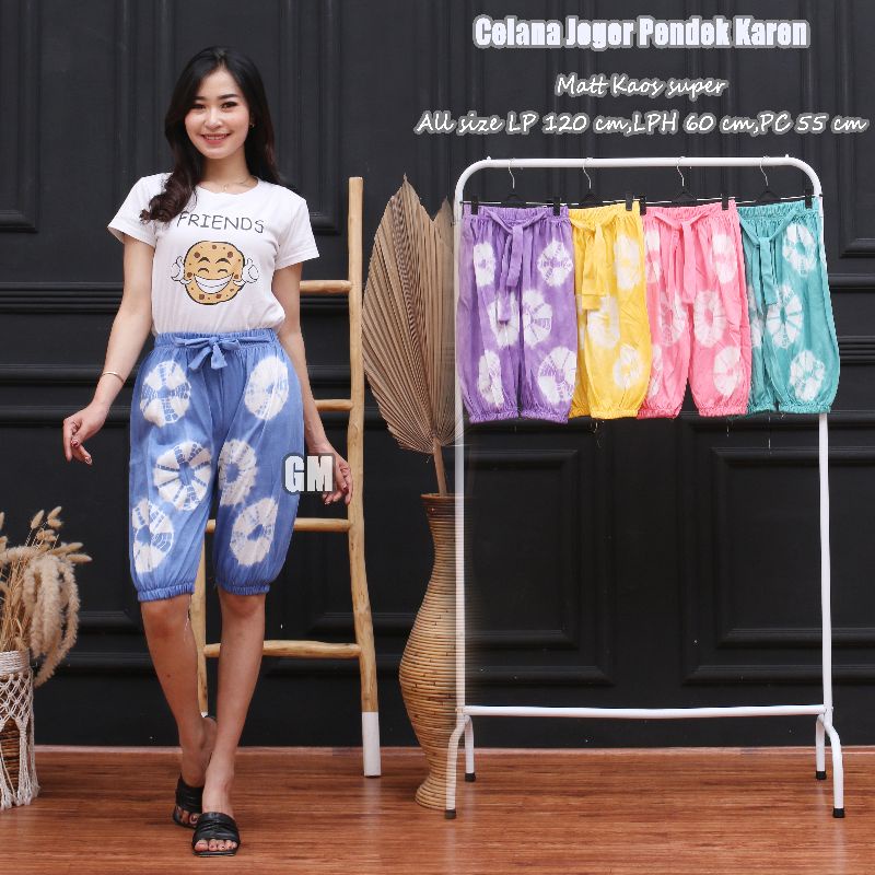 Celana joger bahan kaos adem motif pelangi tye dye