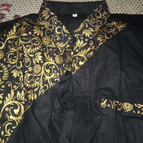 Kemeja Batik Pria Motif Bakung Kombinasi Emas Prada