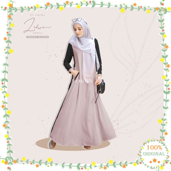 Amima Zahwa Dress - Gamis Polos Dua Warna - Bahan Lady Zara yg Flowy
