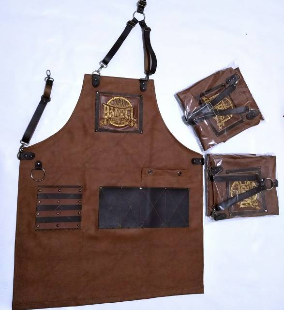 full apron brown synthetic leather Y strep for barista barberman etc