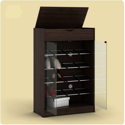 Rak sepatu Alba SR lemari kayu minimalis modern serbaguna kaca susun multifungsi mewah