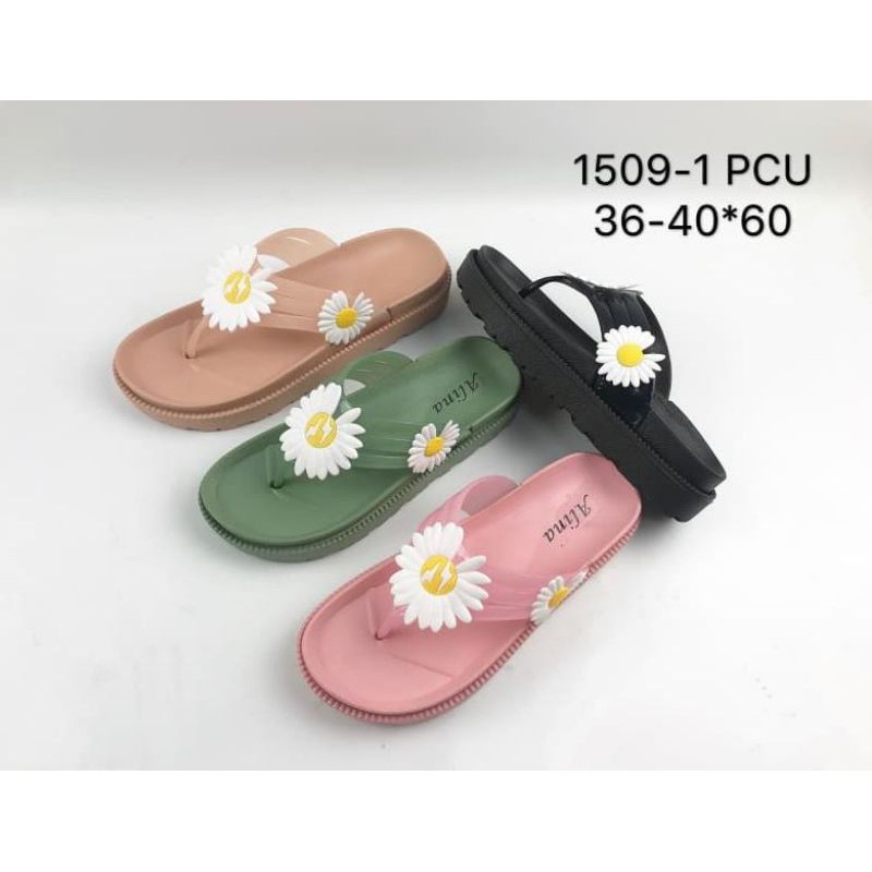 sandal alina 1509-1 sandal wedges(4cm) jepit motif bunga