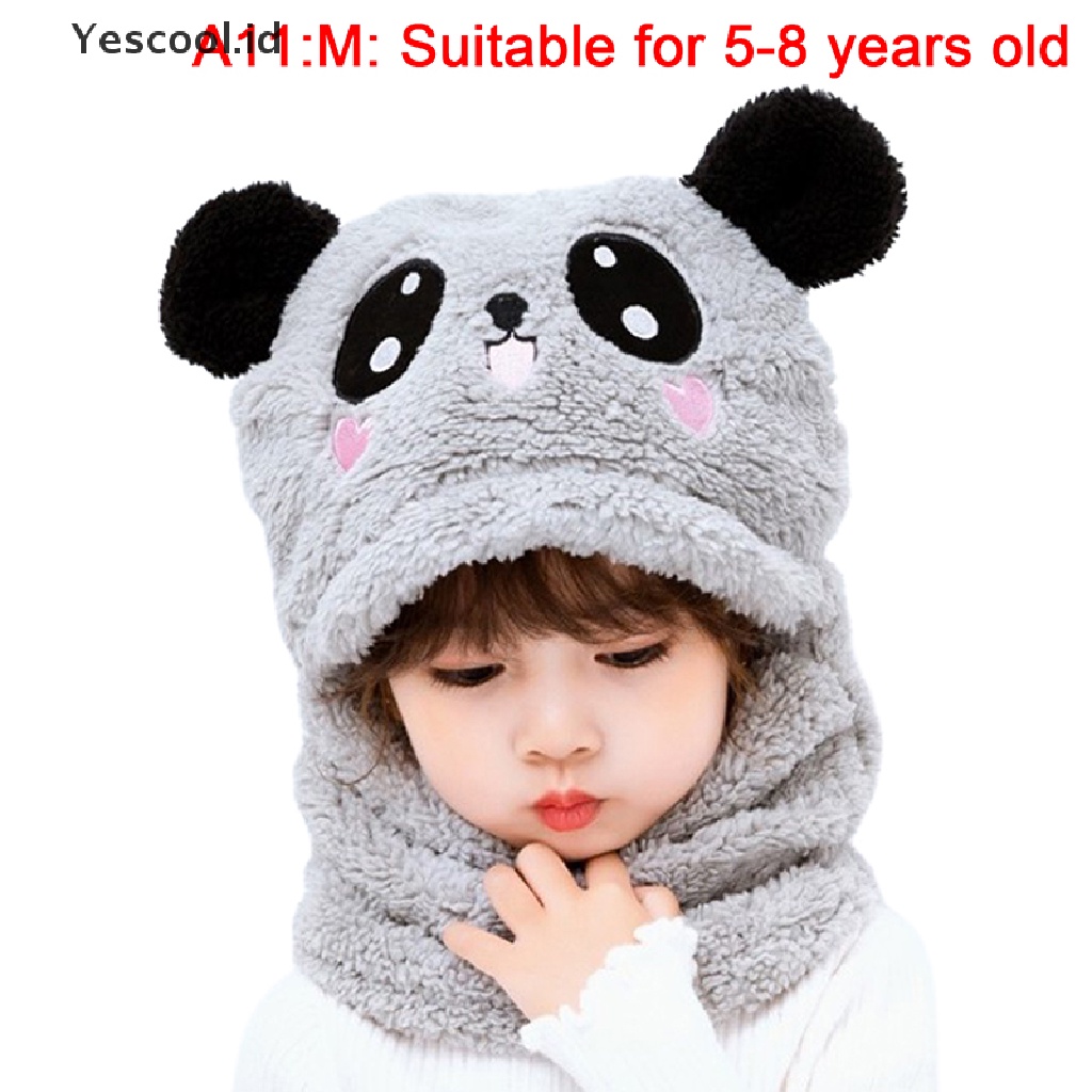 (Yescool) Topi Kupluk + Syal Anak Laki-Laki / Perempuan Musim Dingin Motif Kartun Bahan Fleece