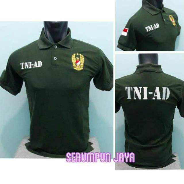 KAOS KERAH TNI AD - KAOS TNI AD HIJAU ARMY - KAOS POLO TNI AD HIJAU ARMY FULL BORDIR