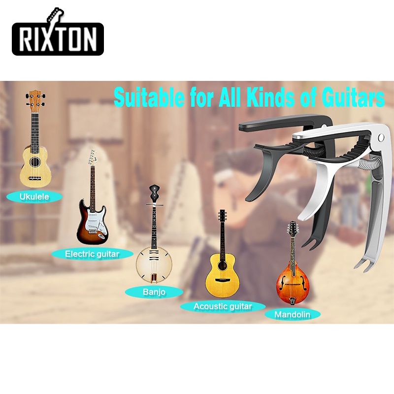 Rixton Guitar Capo LGL-06 Clamp Aluminium Alloy Logam Kayu Butir Perubahan Cepat Kunci Nilon Akustik