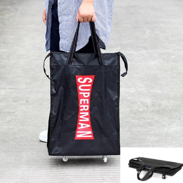 Tas belanja lipat beroda,Tas belanja lipat kapasitas besar dengan roda - Hero List Hitam
