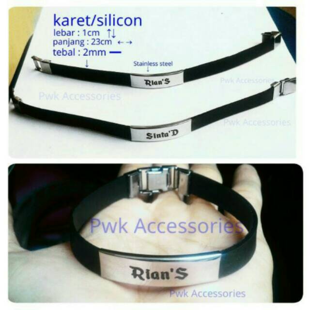 Gelang couple nama karet stainless steel 03 pria wanita elegant