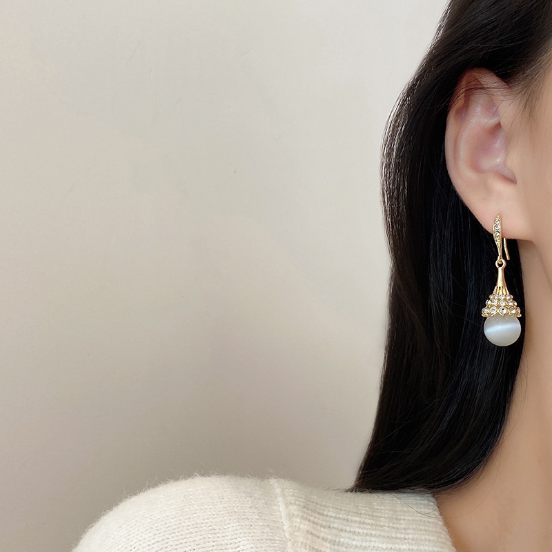 Anting Kait Silver Needle 925 Hias Opal Berlian Untuk Wanita