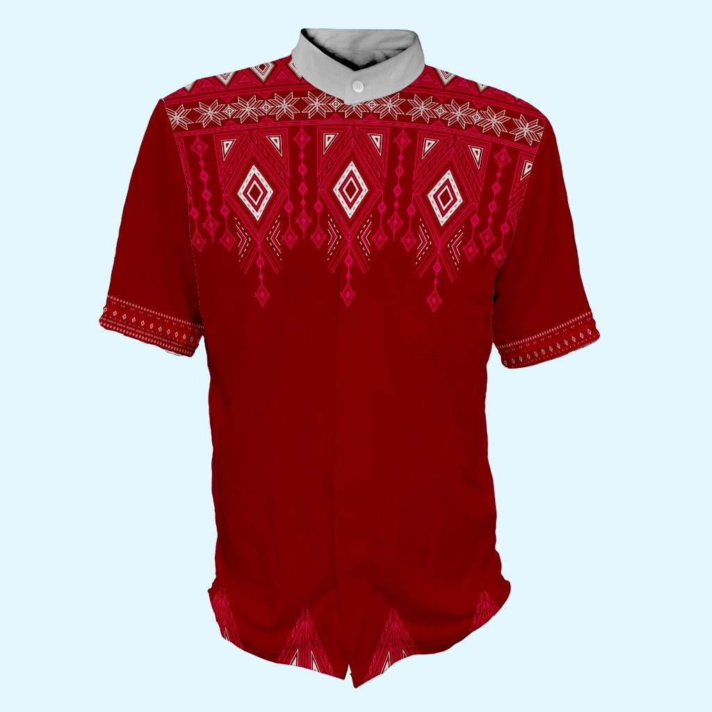 Baju Muslim Koko Jersey Pria Lengan Pendek Panjang Merah Maroon Dark Color Series KDC-03 Fullprint