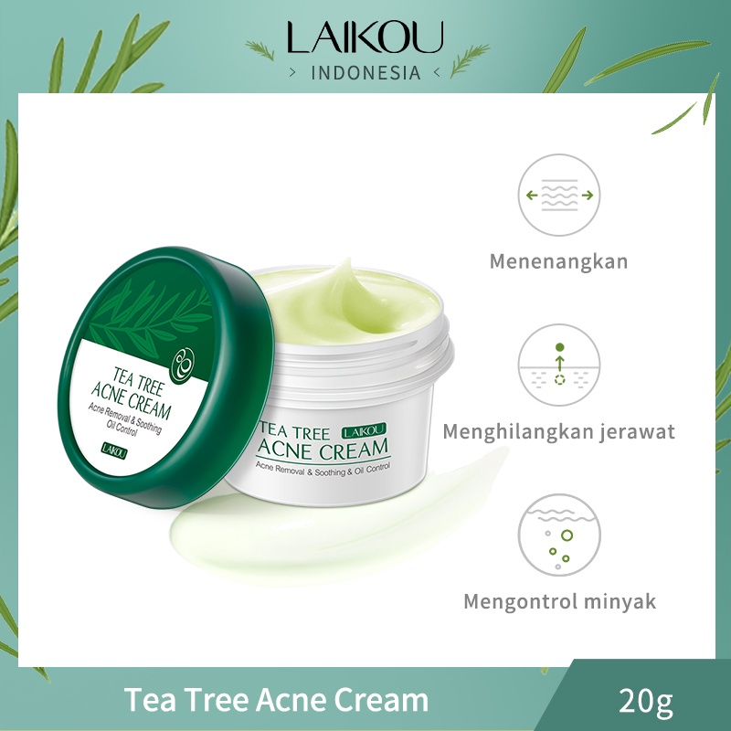 LAIKOU Tea Tree Acne Cream Jerawat Menenangkan Kulit Kemerahan Bekas Jerawat 20g