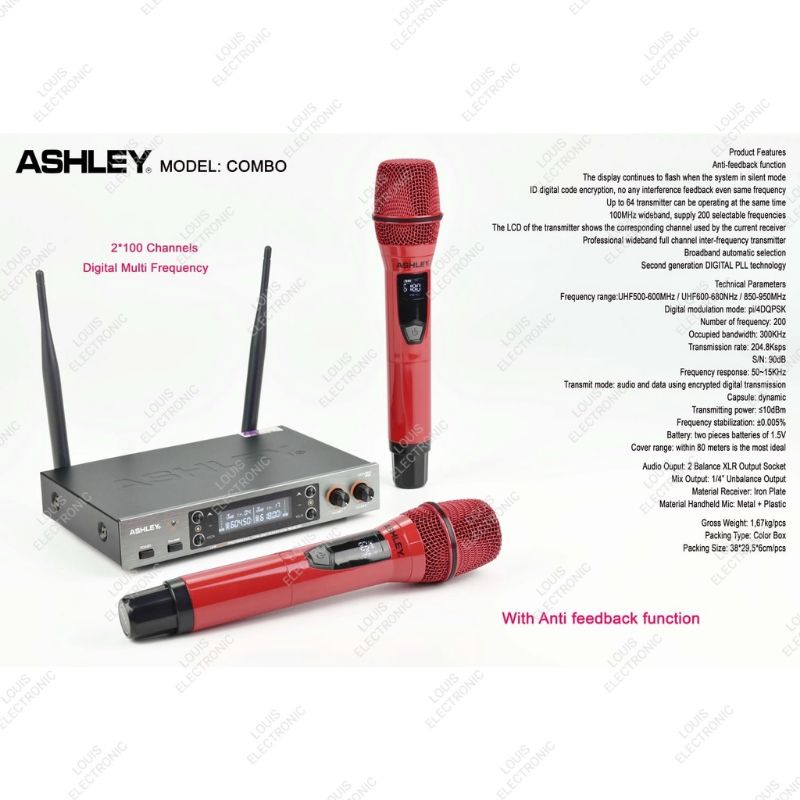 Mic Microphone Wireless ASHLEY COMBO 2 Mic Handheld Mikrofon Ashley ORIGINAL