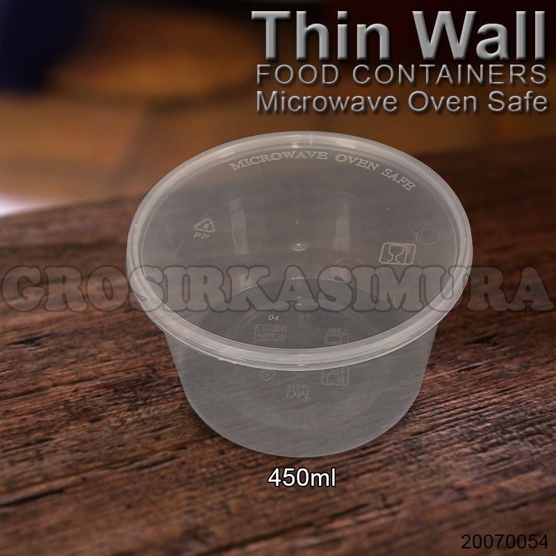 450ml mangkok plastik bulat + tutup tahan panas microwave thinwall