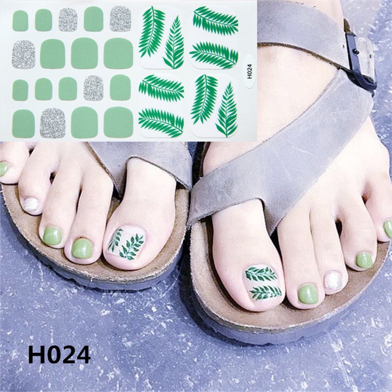 H021-040 22pcs/lembar Stiker Kuku Kaki Palsu 3d Diy