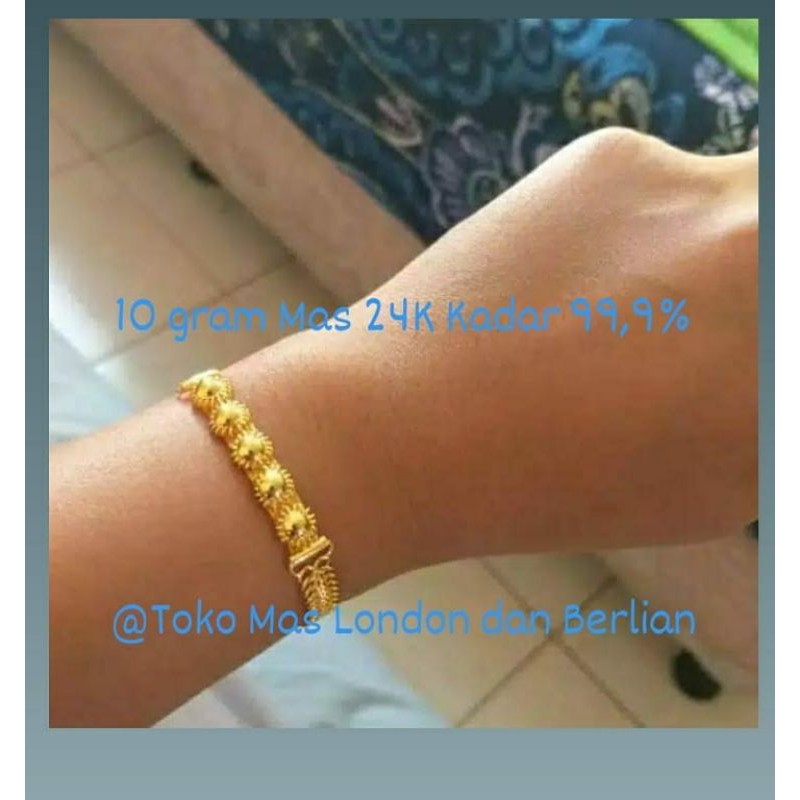 Gelang Emas Asli 24K. Kadar 99,9%. Berat 10 gram.