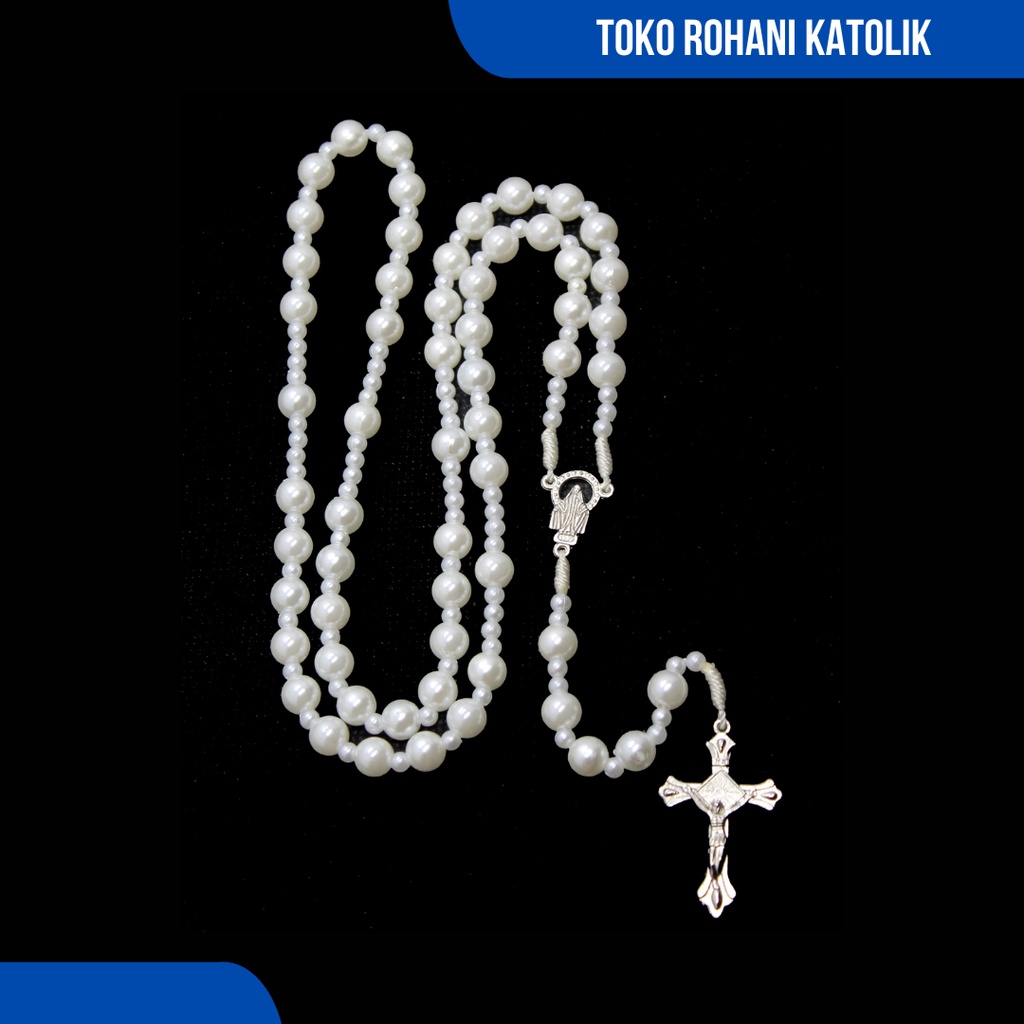 ROSARIO KALUNG PAREL PUTIH / KALUNG ROSARIO MUTIARA SINTETIS / ROSARIO KATOLIK / SALIB ROSARIO