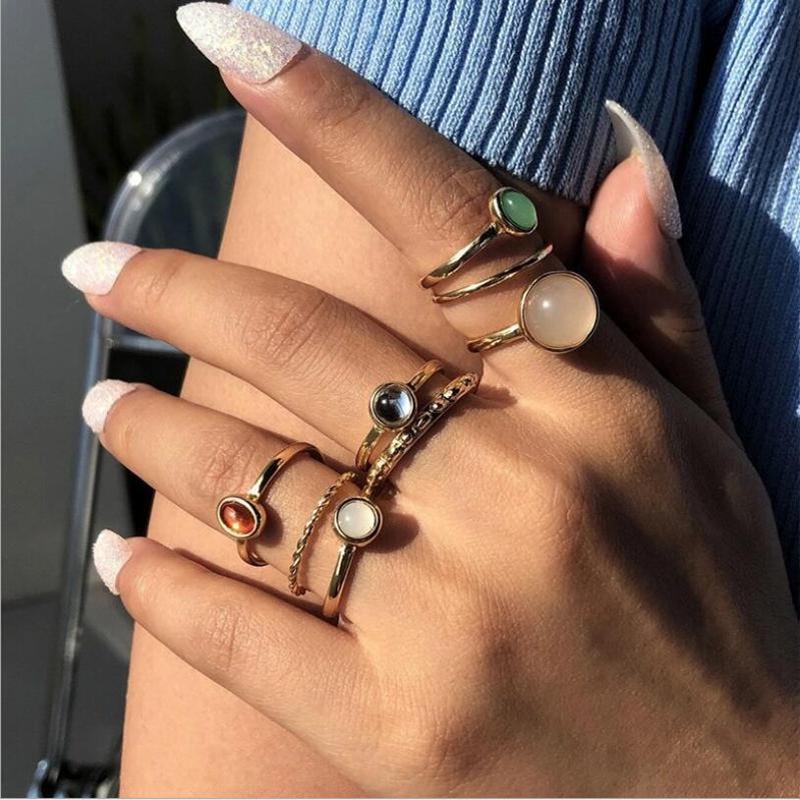 7pcs / Set Cincin Berlian Imitasi Bentuk Tetesan Air Gaya Simple Untuk Aksesoris Perhiasan