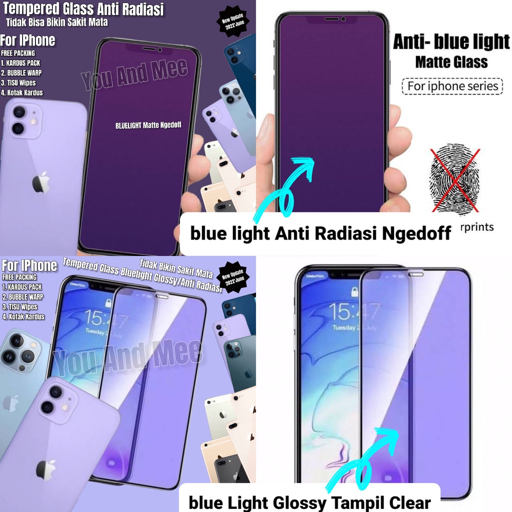 iPhone 13 13PRO 13-Mini 13PROMAX 12 12PRO 12PROMAX 11 11PRO 11-PROMAX SE-2016-2020-2022 Tempered BLUELIGHT Full Glossy/Temperd Glass Kaca Ful Cover/Lem/Tempred Pelindung Layar Tanpa-Tidak Ada list/Pull List Hitam-Black/Anti Gores Blue light PRO MAX