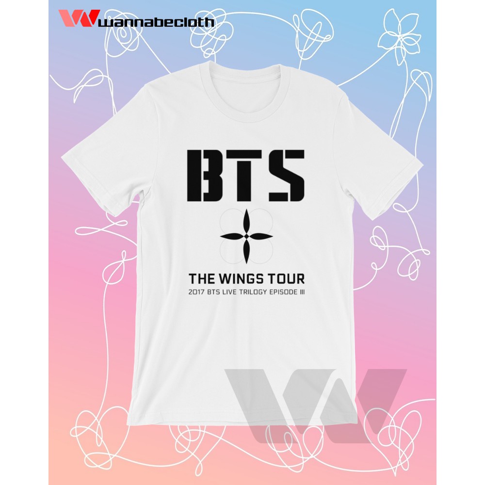 Kaos BTS Baju T-Shirt BTS The Wings Tour Lengan Pendek Putih