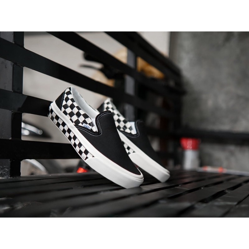 SALE DISKON! V4NS SLIP-ON SIDEWALL CHECKERBOARD BLACK/WHITE CLASSIC 100% ORIGINAL BNIB