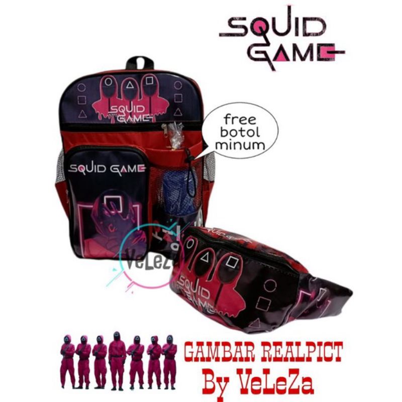 Tas ransel anak laki-laki squiid game gratis botol minum - tas anak