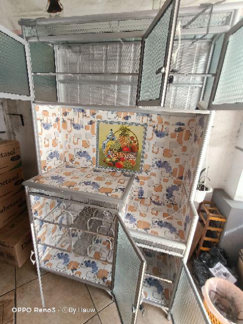 Rak Piring Lemari Dapur Box Kaca Keramik 3 Pintu Pipa Besar