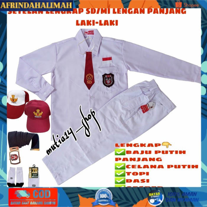 

[TERBARU] seragam sekolah SD | MI putih putih laki lengan panjang / set lengkap - set putih putih, 6 tahun