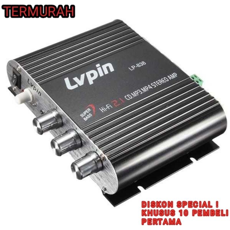 Power Amplifier LVPIN Mini HiFi Stereo Amplifier Mobil Treble Bass Booster 12V 20W - LP-838