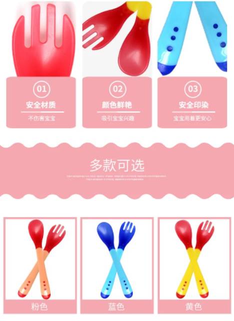 1234OS Sendok Makan Bayi / Sendok Makan Bayi Sensor Panas / Spoon Fork Set Heat Sensing.