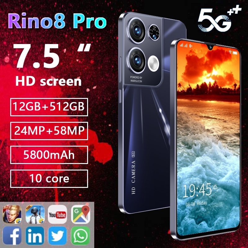 hp Rino8 Pro RAM 8GB+4GB Extended ROM 512GB MediaTek GARANSI RESMI Handphone Android AMOLED 7.5&quot; Ponsel Baru asli 4G/5G HP Murah Cuci Gudang