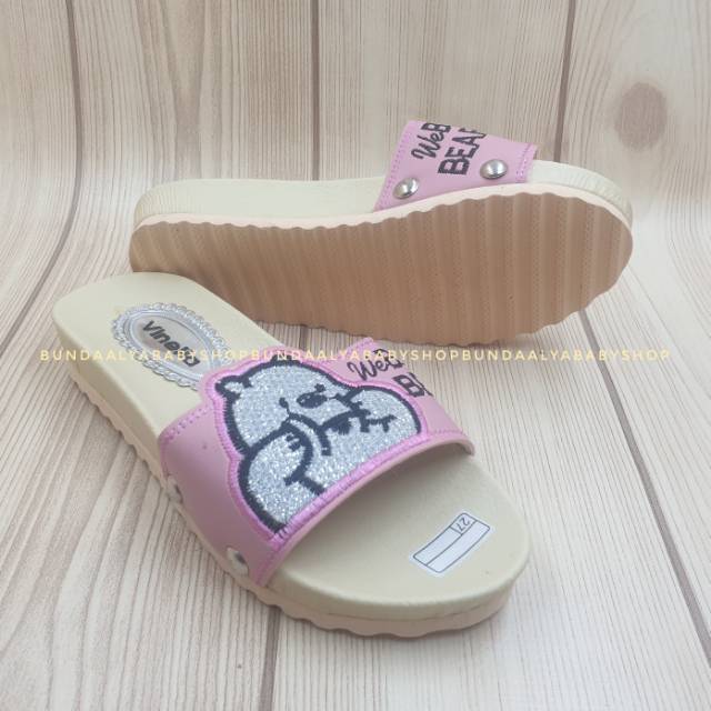 Sendal Anak Perempuan Usia 3 4 5 6 7 Tahun BEAR PINK SIze 26-35 - Sandal Anak Cewek FlipFlop