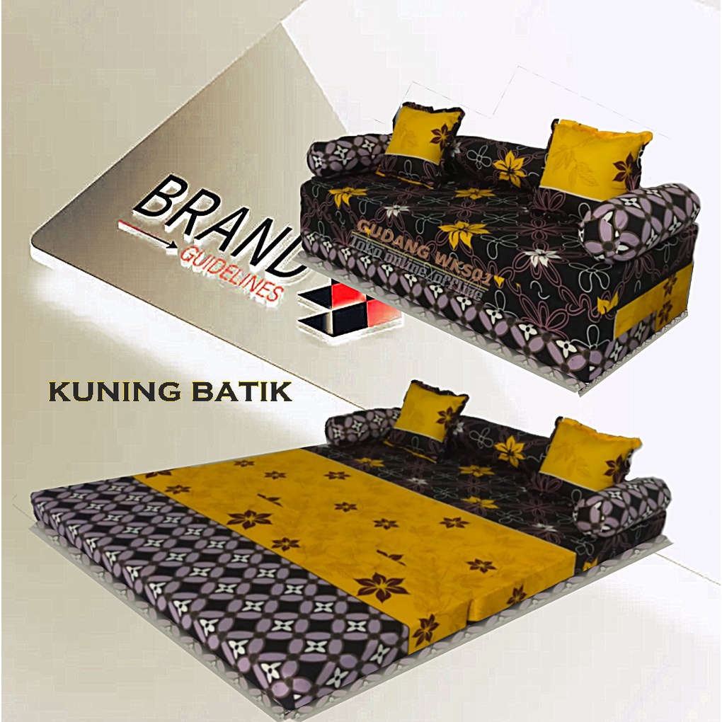 Sopa Sofa Bed Kasur Lipat Karakter 140x180x10 Bahan spon Tebal Motif Lingkaran Kuning