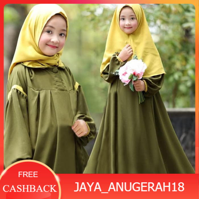 JA - [Syari Odelia Kids Army SW] Baju muslim anak perempuan wollycrepe army