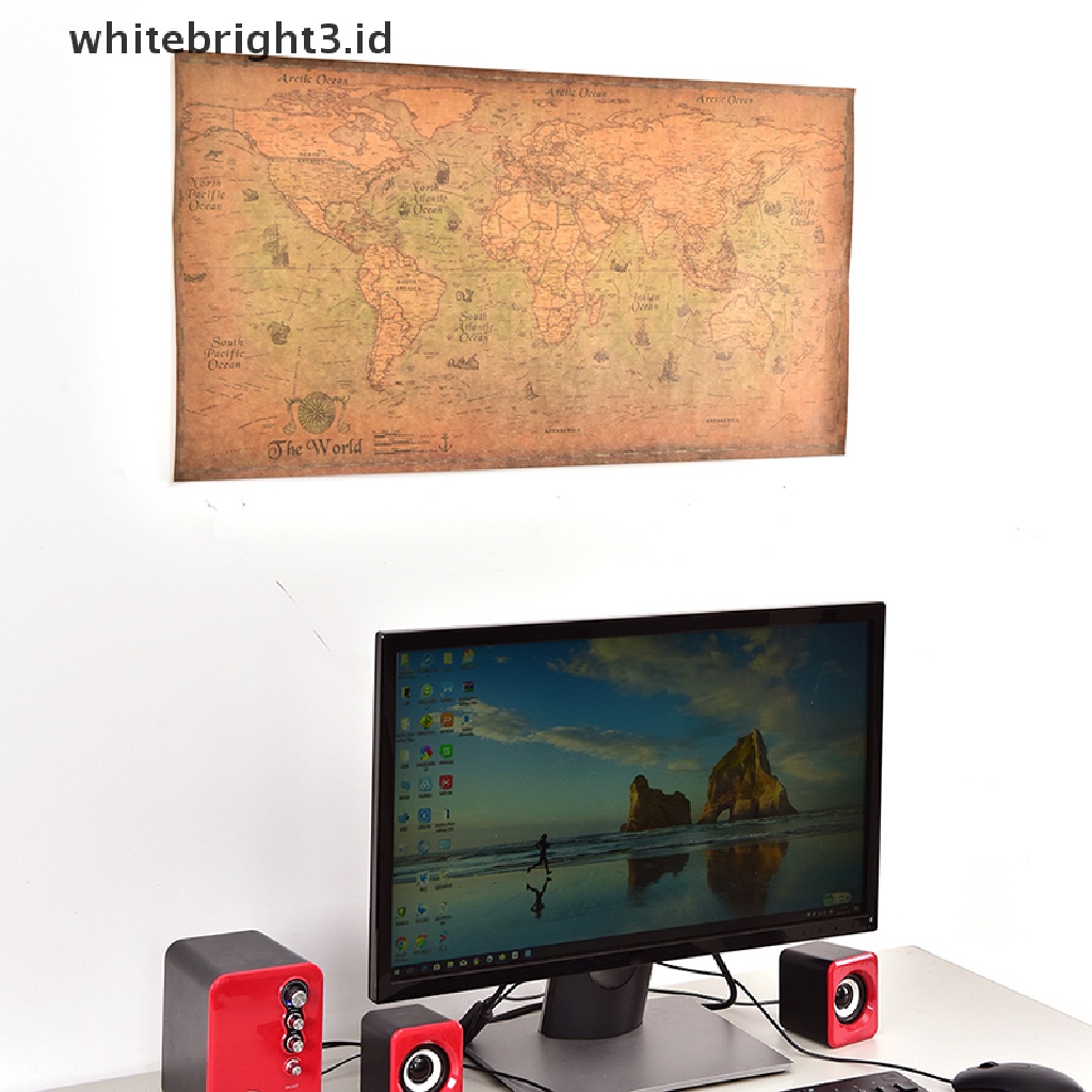 (whitebright3.id) Poster Peta Dunia Tua Ukuran 100x51cm Model Vintage / Retro Untuk Dekorasi Rumah