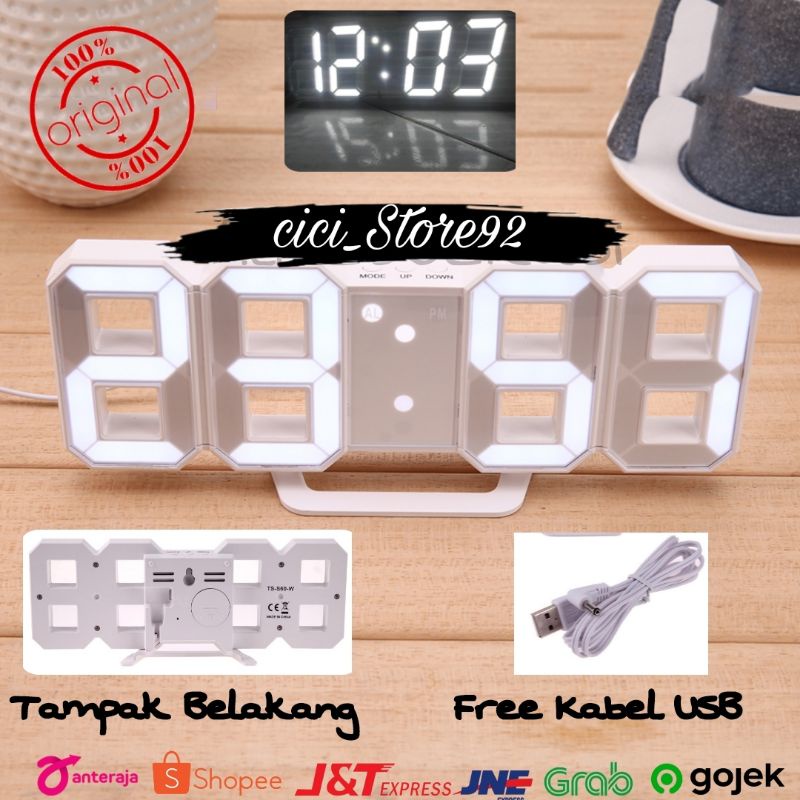 Jam  Dinding Digital LED /Jam Meja -Alarm - Suhu / Jam 3D Besar Modern