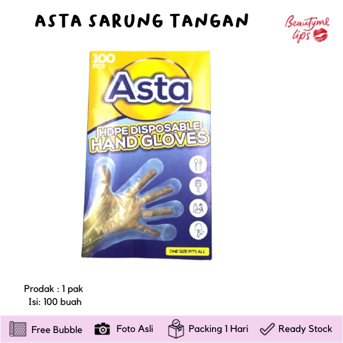 Sarung tangan plastik ASTA isi 100pcs / sarung tangan kecantikan salon / hand glove READY