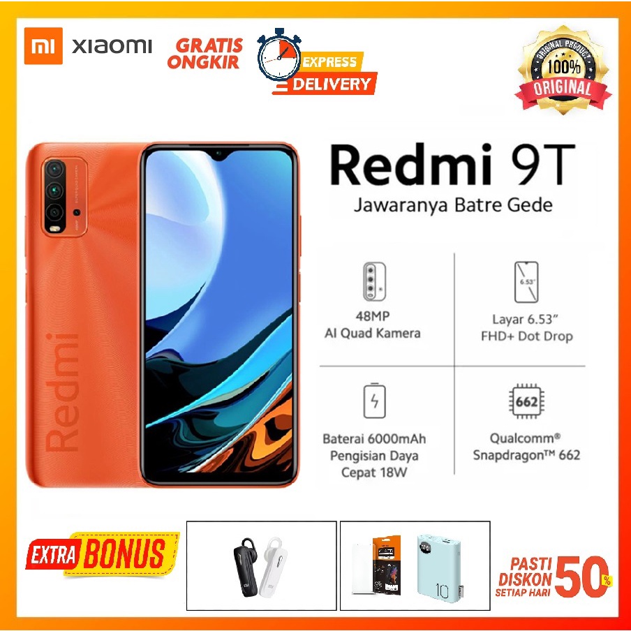 XIAOMI REDMI 9T 4/64GB 6/128GB GARANSI RESMI XIAOMI INDONESIA GRATIS ONGKIR BONUS HEADSET BLUETOOTH