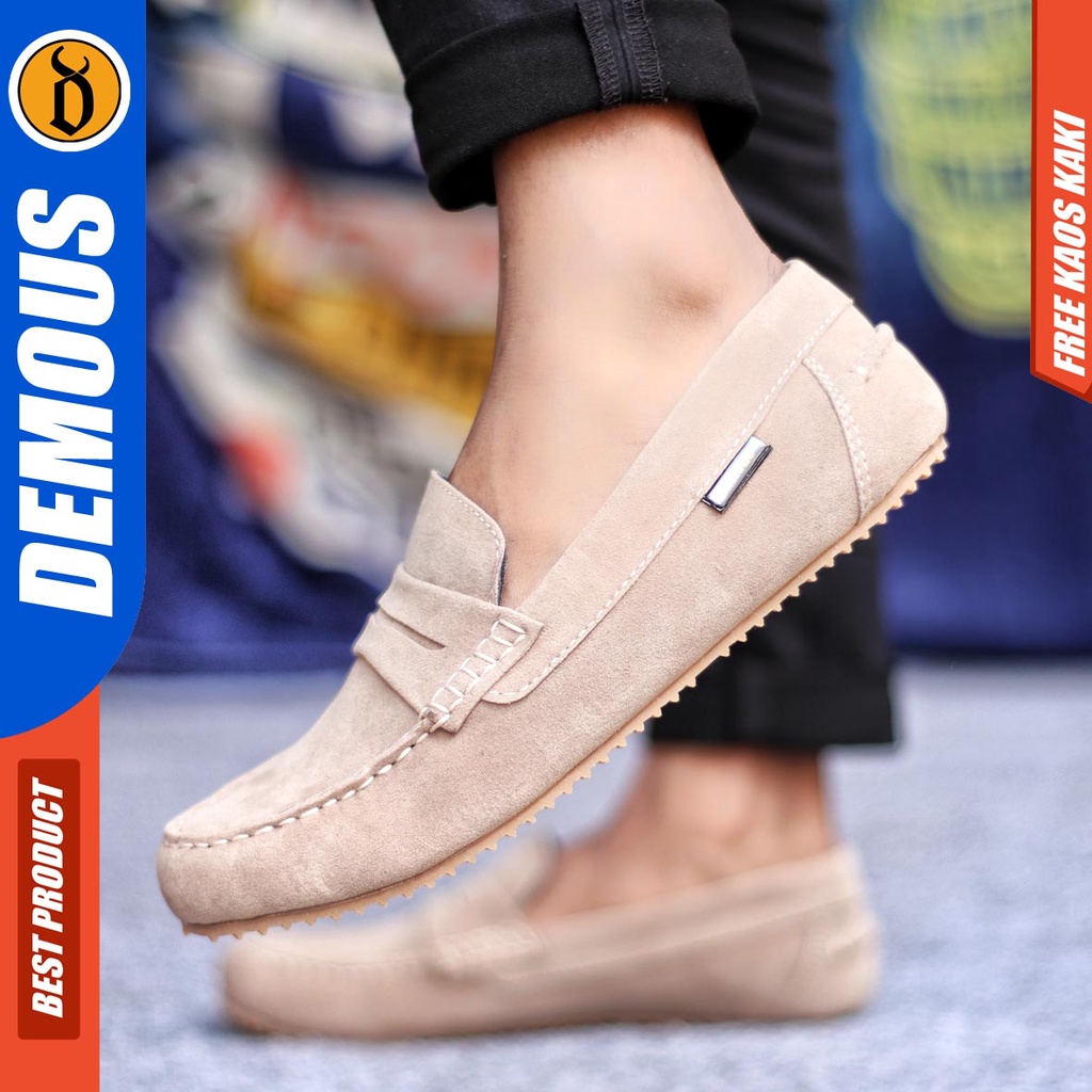 Demous Noah Sepatu Slip on Pria Santai Casual Formal Suede Kerja Kantor Kuliah Hitam