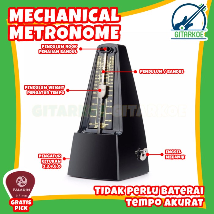 Metronome Mekanik / Mechanical Metronome Gitar Piano Tanpa Baterai