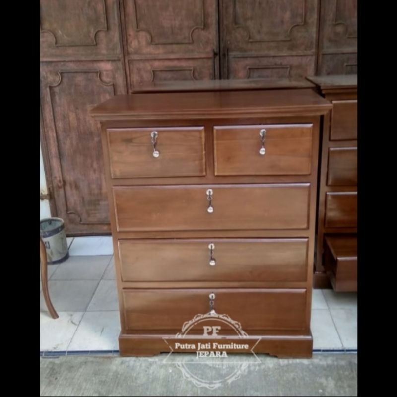 Meja nakas drawer kayu jati + Kunci laci lemari hias pendek