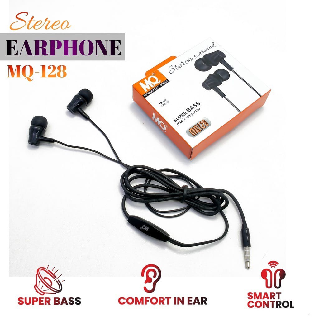 SB MQ 128 Earphone Headset Kabel Handsfree In Ear HiFi dengan Mikropon