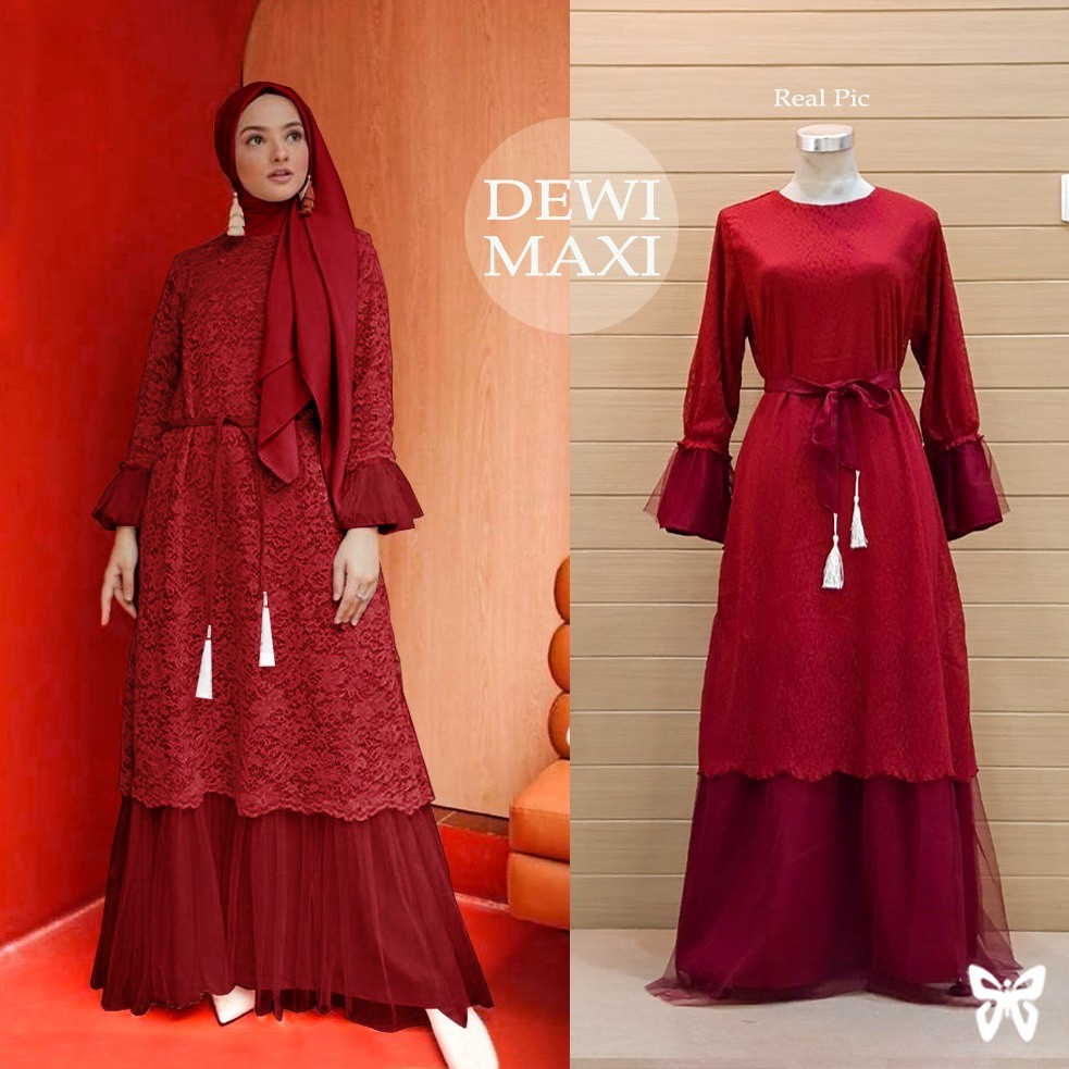 HOPYLOVY - Gamis Maxi Dress Brukat Dewi lapis Furing