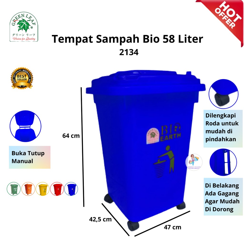 Tempat Sampah BIO 58 Liter 2134 Green Leaf Dustbin Roda