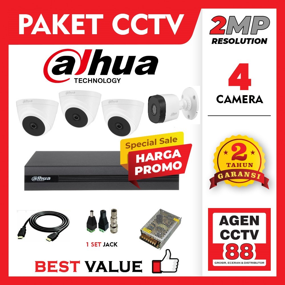 Paket CCTV DAHUA 4 Channel 4CH Kamera Full HD 2MP Harga Promo