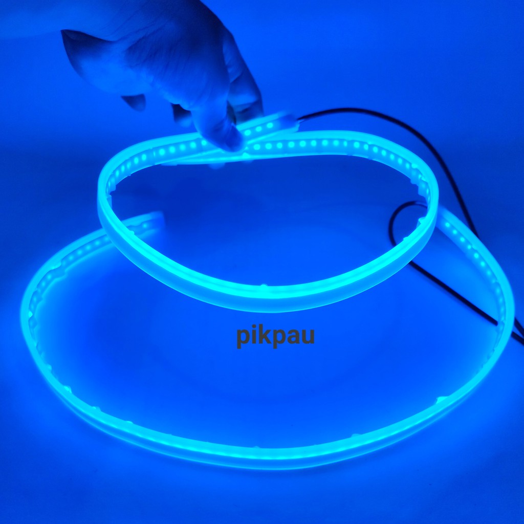 Sepasang LED Alis Slim Fleksibel DRL Waterproof 2 Warna 60cm Running MotorMobil Warna Ice Blue