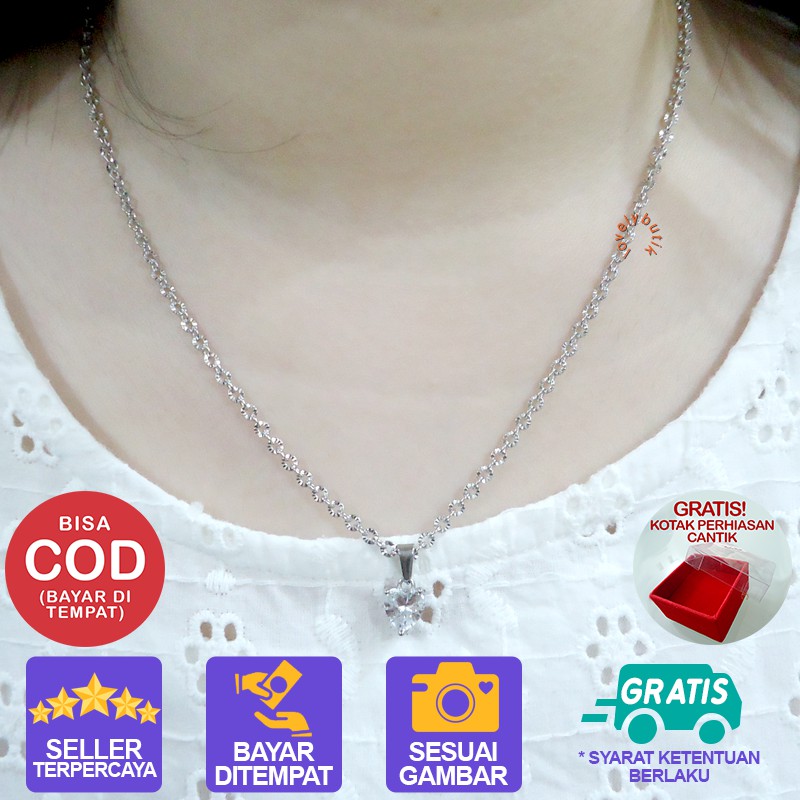 Lovelybutik Kalung Titanium anti Karat | MIni Heart Kalung Wanita Titanium Dengan Liontin Heart Keci