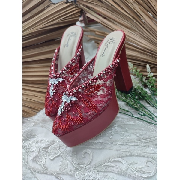 sepatu wanita wedding alena merah marron 12cm tahu