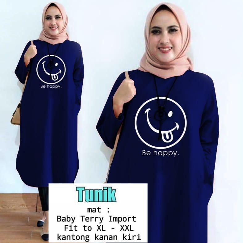 TUNIK SMILE BE HAPPY / TUNIK MAMACHI /TUNIK POLOS/ TUNIK CEWEK / TUNIK PANJANG / TUNIK MOTE